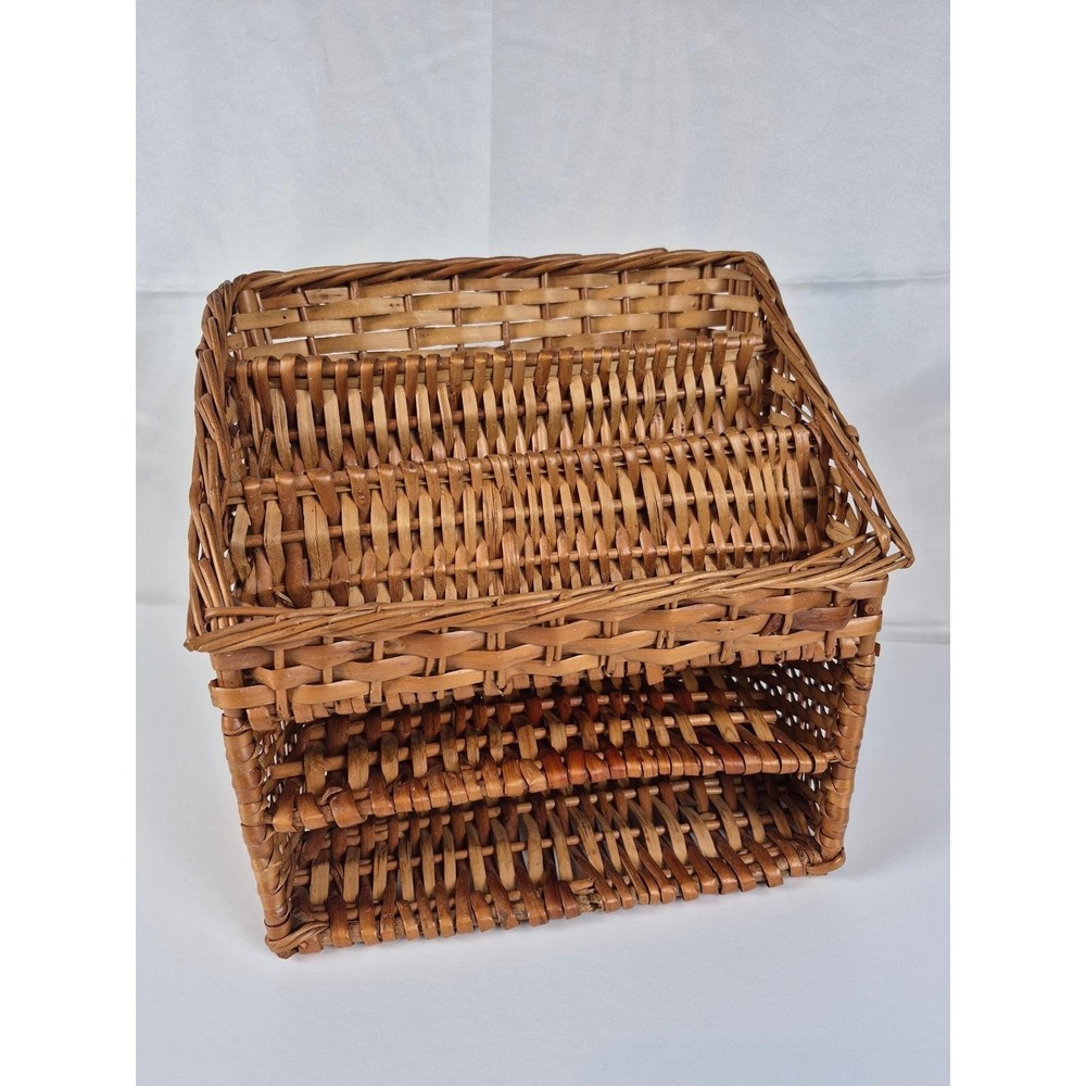 Vintage Wicker Magazine Rack Desk File Organizer Rattan Mail Holder Basket Brown